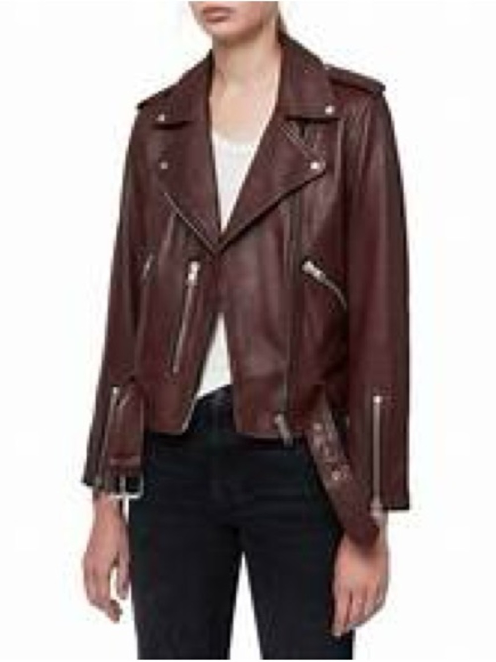 AllSaints Balfern Leather Biker Moto Jacket in Oxblood / Deep Burgundy - US 8